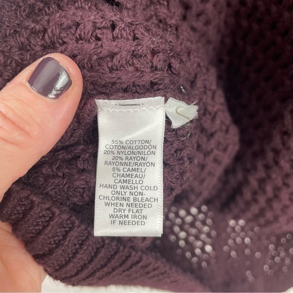 LOFT Camel Cotton Blend Loose Chunky Knit Mock Neck Sweater Tunic Wine Color M - Picture 12 of 13